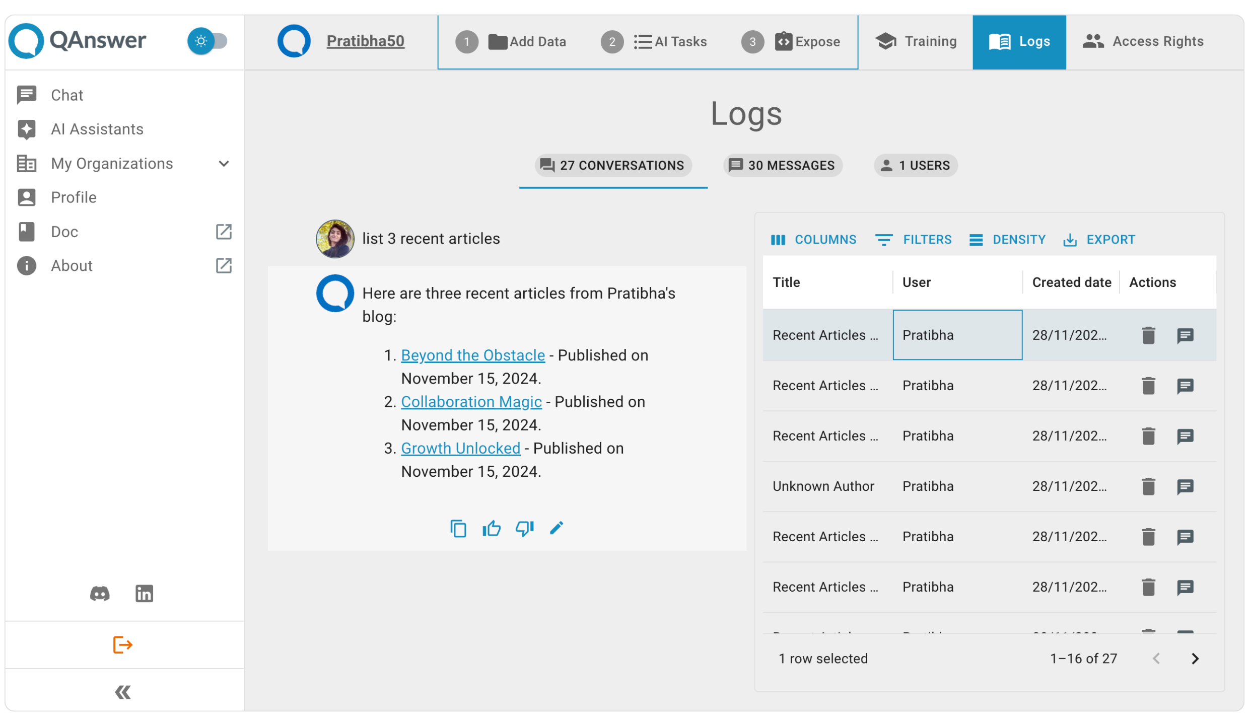 Step16_QAnswer Logs for WordPress chatbot Analytics